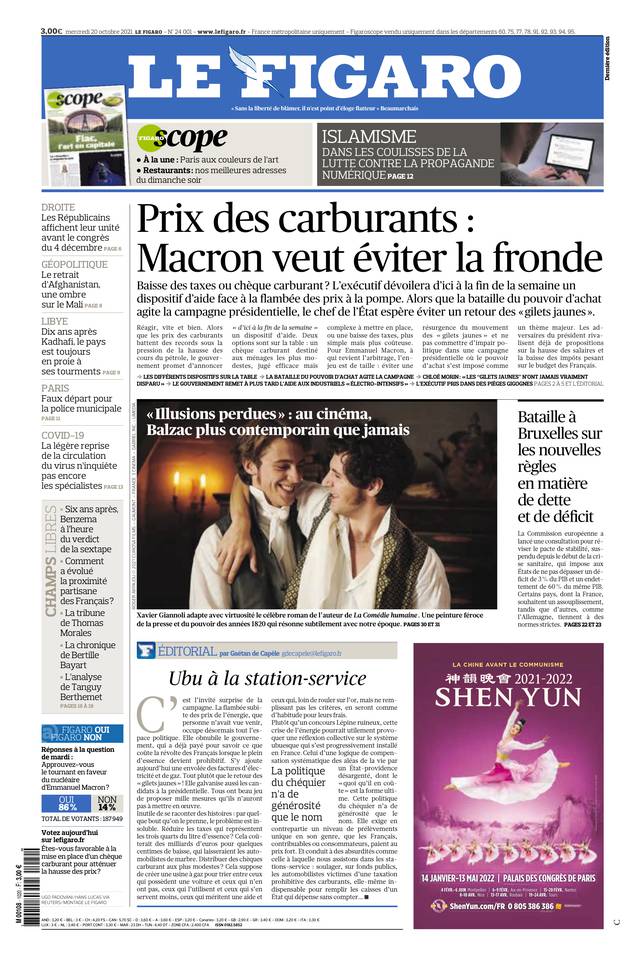 Le Figaro Une du 20 octobre 2021