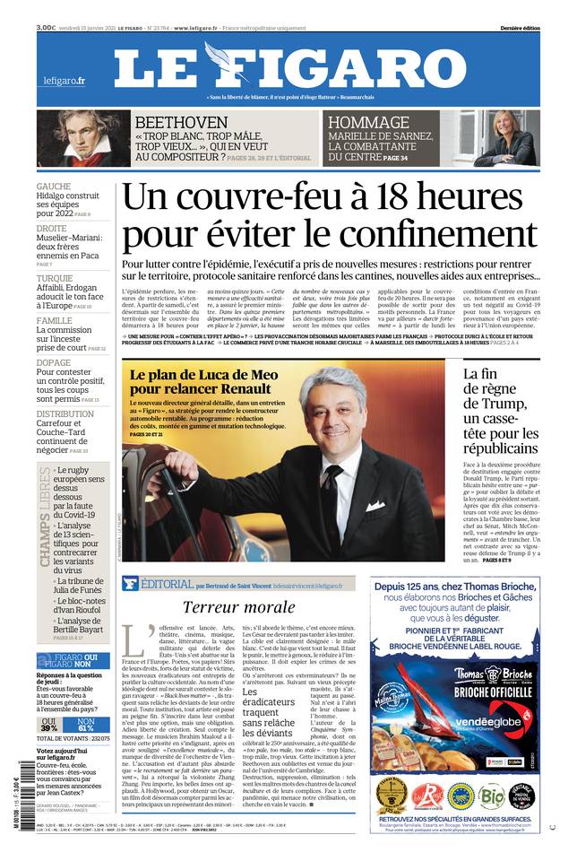Le Figaro Une du 15 janvier 2021