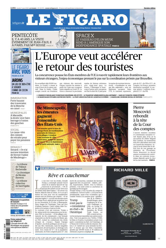 Le Figaro Une du 1 juin 2020
