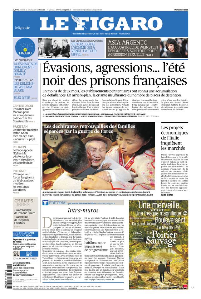 Le Figaro Une du 21 août 2018