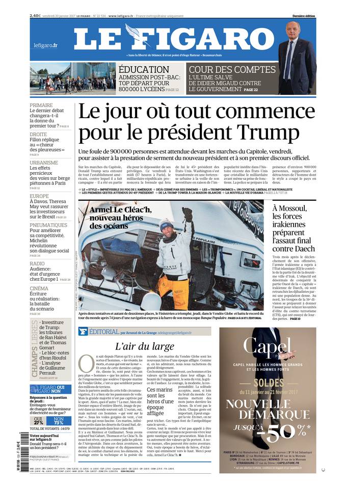 Le Figaro Une du 20 janvier 2017