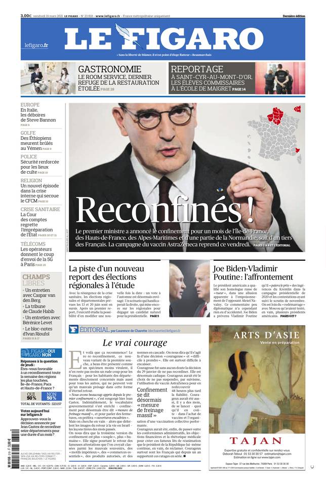 Le Figaro Une du 19 mars 2021