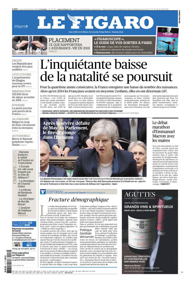 Le Figaro Une du 16 janvier 2019