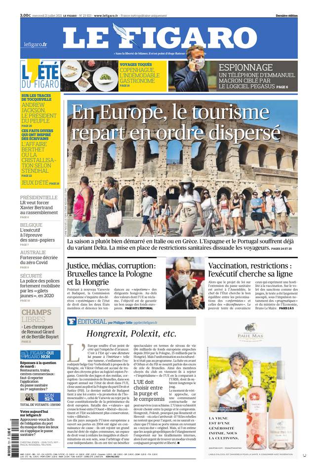 Le Figaro Une du 21 juillet 2021