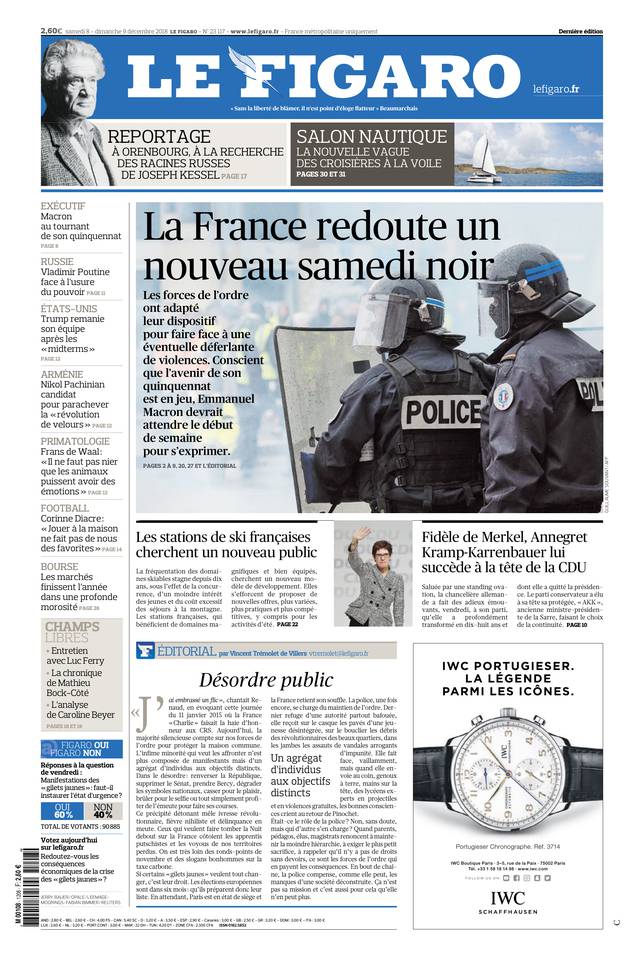 Le Figaro Une du 8 décembre 2018