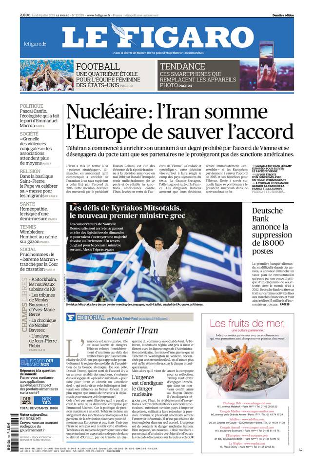 Le Figaro Une du 8 juillet 2019