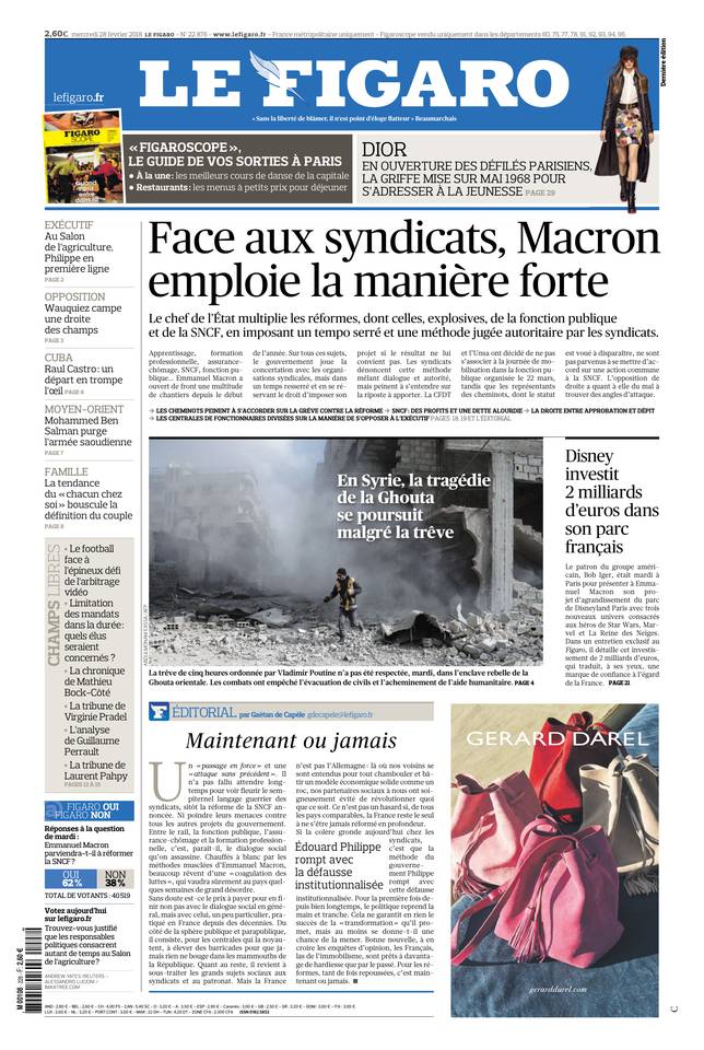 Le Figaro Une du 28 février 2018