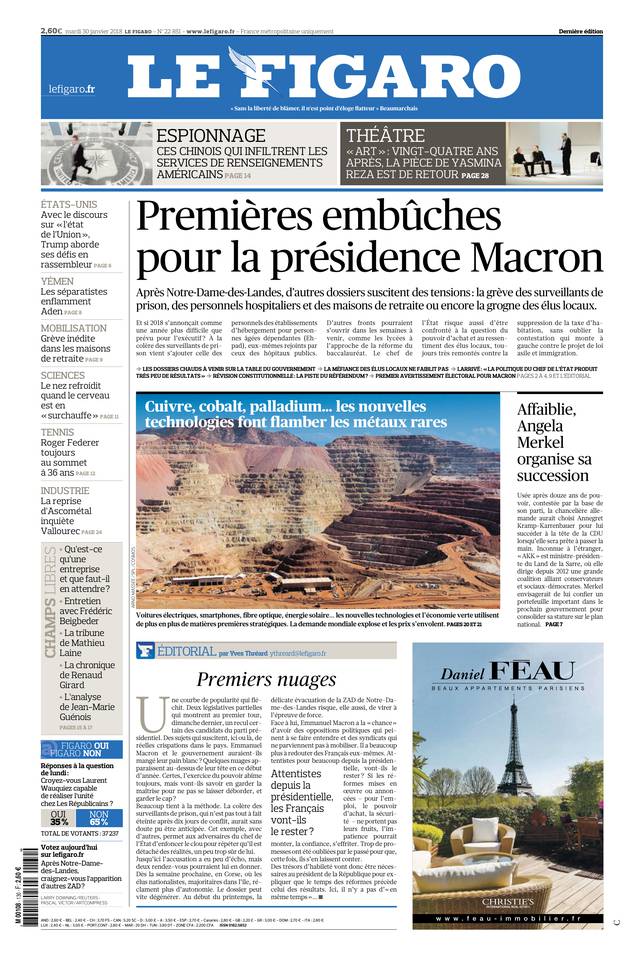Le Figaro Une du 30 janvier 2018