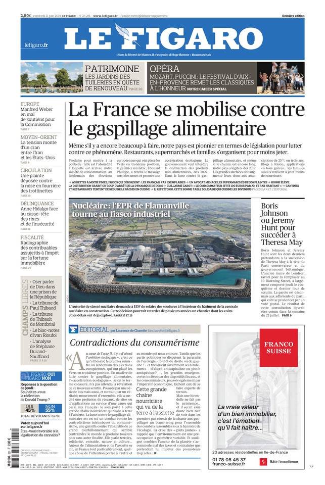 Le Figaro Une du 21 juin 2019