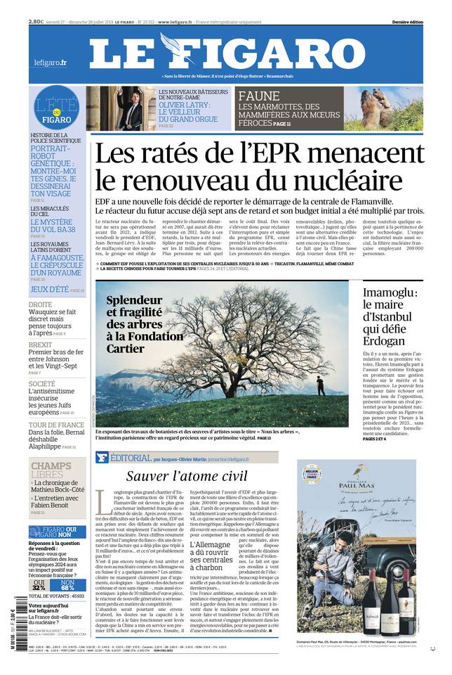Le Figaro Une du 27 juillet 2019