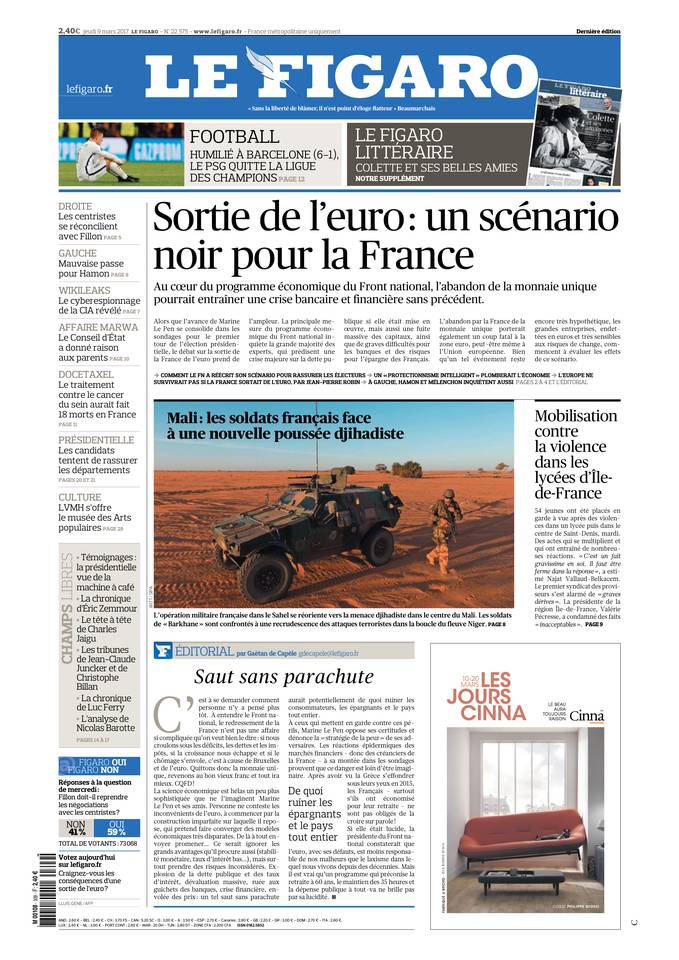 Le Figaro Une du 9 mars 2017