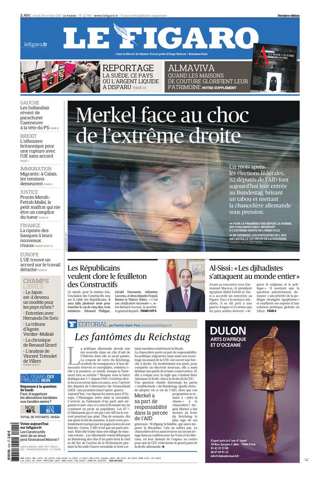 Le Figaro Une du 24 octobre 2017