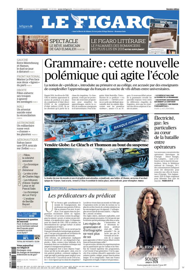 Le Figaro Une du 19 janvier 2017