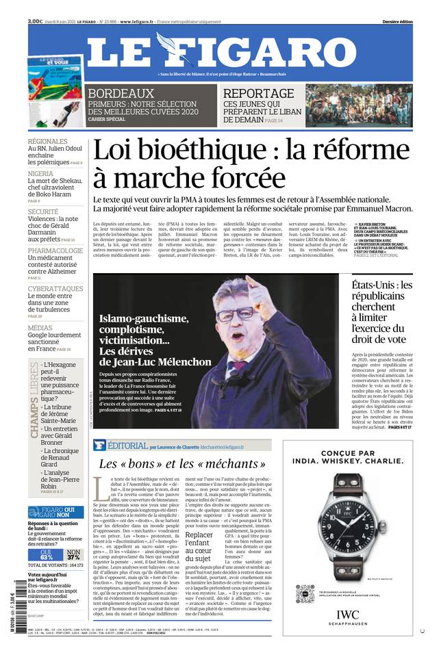 Le Figaro Une du 8 juin 2021