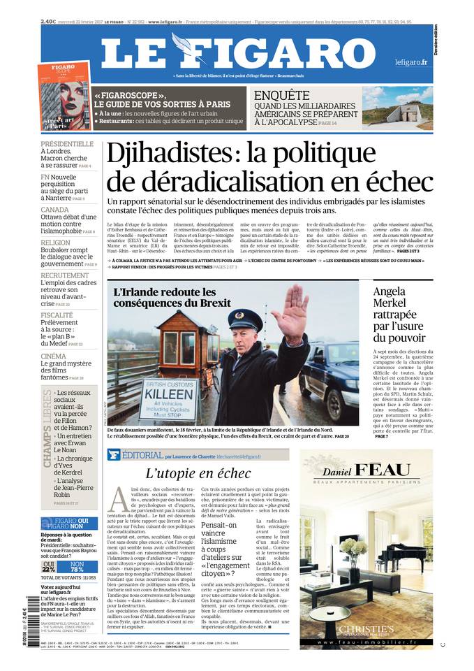 Le Figaro Une du 22 février 2017