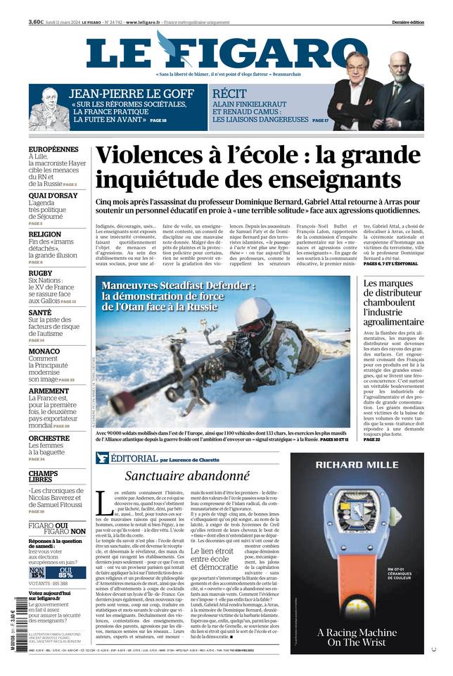 Le Figaro Une du 11 mars 2024