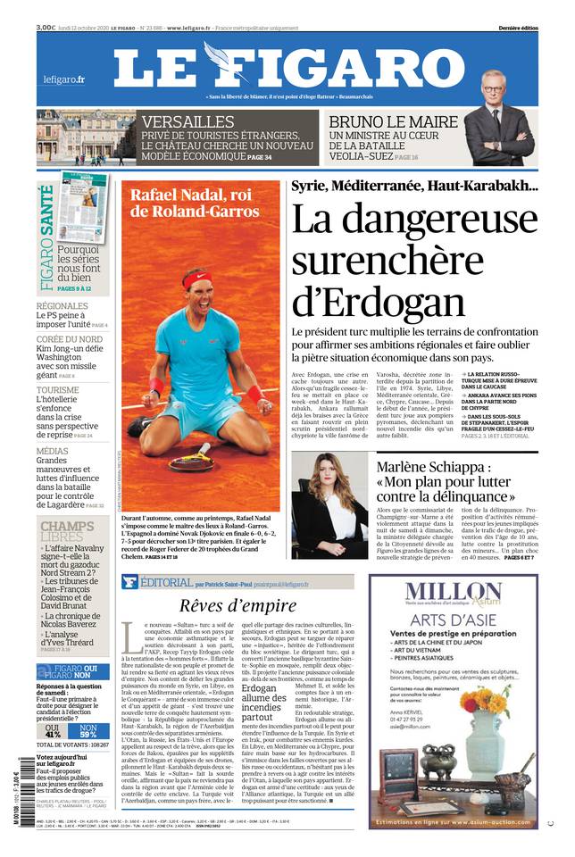 Le Figaro Une du 12 octobre 2020