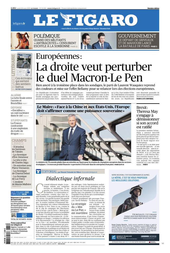 Le Figaro Une du 28 mars 2019