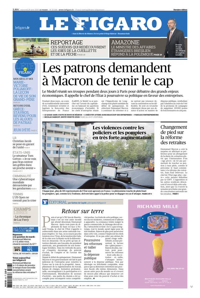Le Figaro Une du 28 août 2019