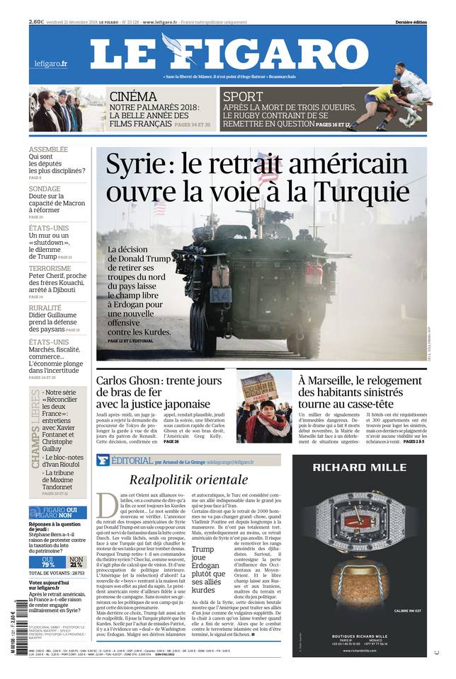 Le Figaro Une du 21 décembre 2018