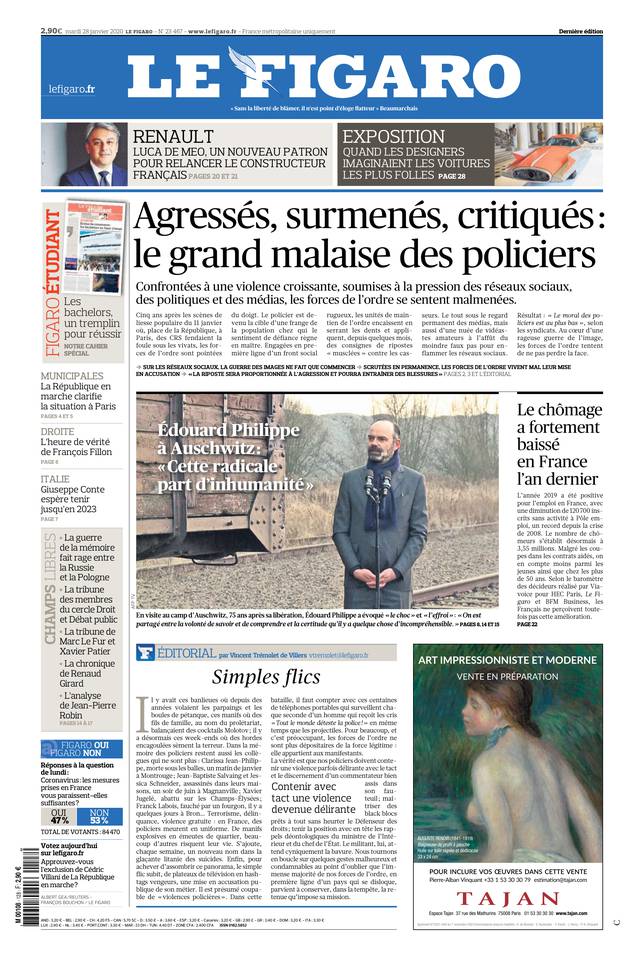 Le Figaro Une du 28 janvier 2020