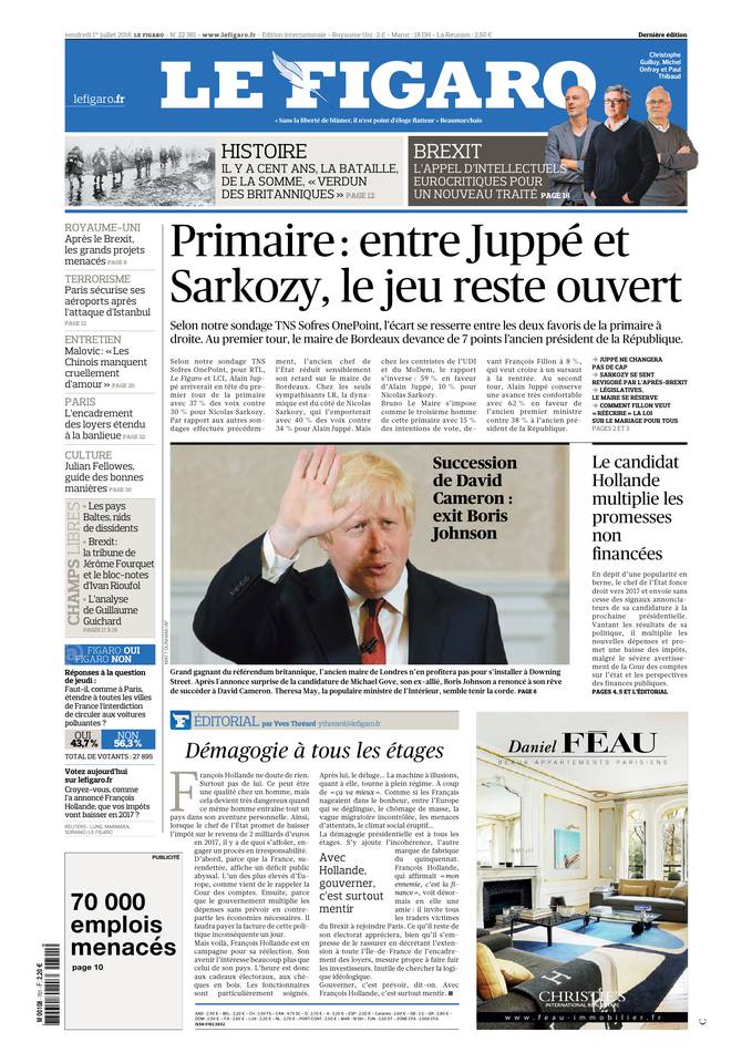 Le Figaro Une du 1 juillet 2016