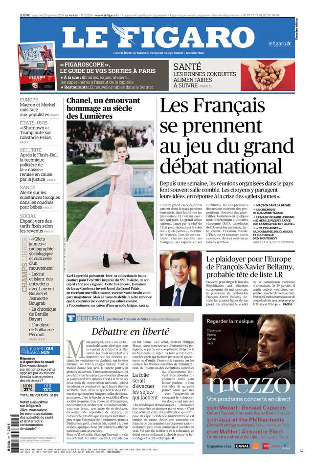 Le Figaro Une du 23 janvier 2019