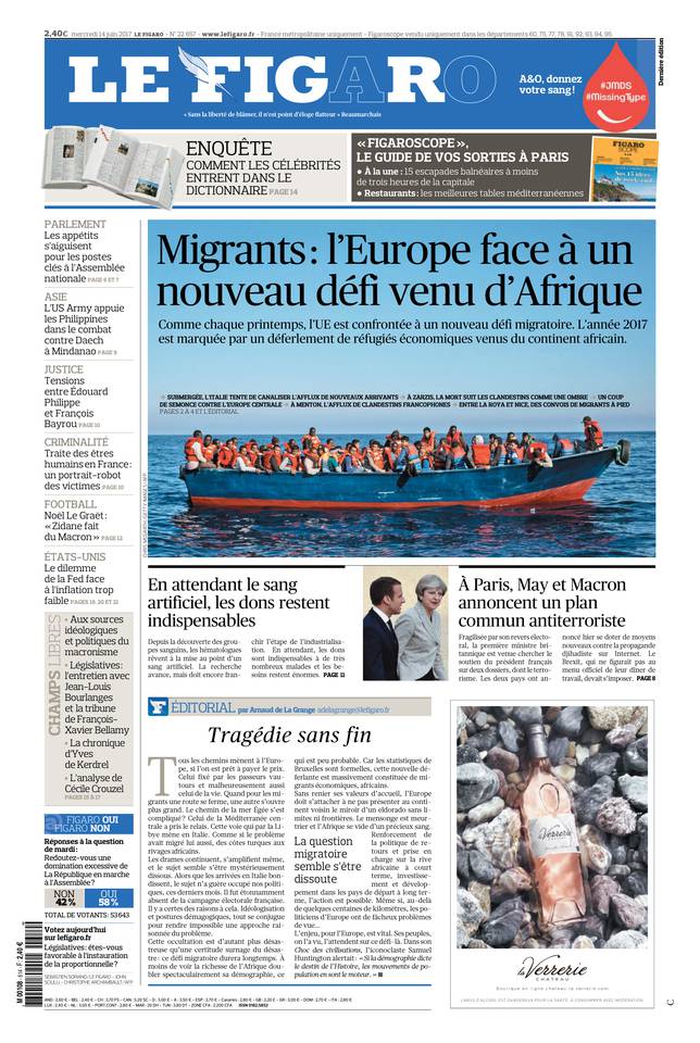 Le Figaro Une du 14 juin 2017