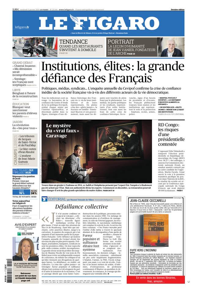 Le Figaro Une du 11 janvier 2019