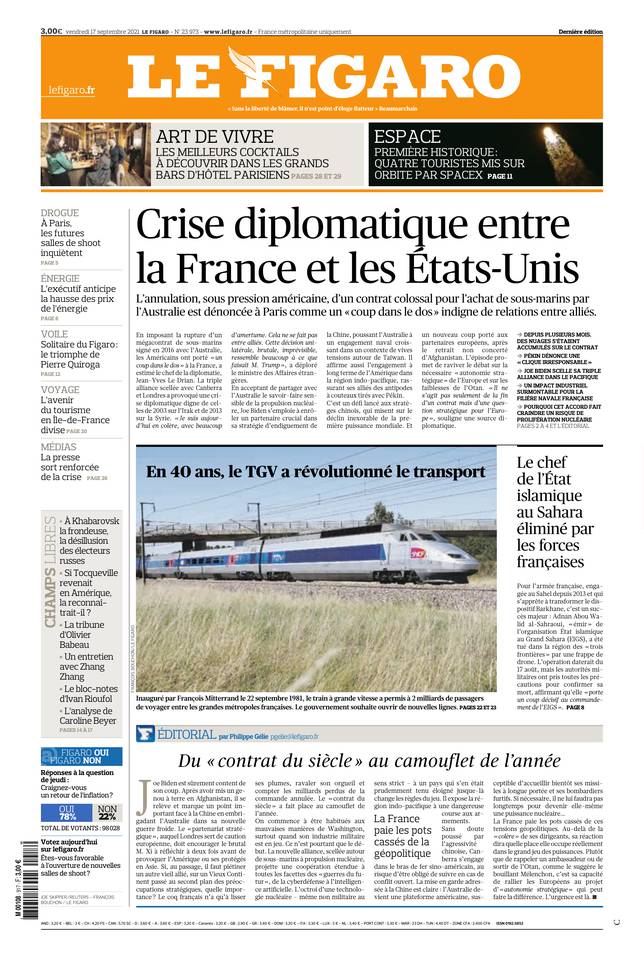 Le Figaro Une du 17 septembre 2021