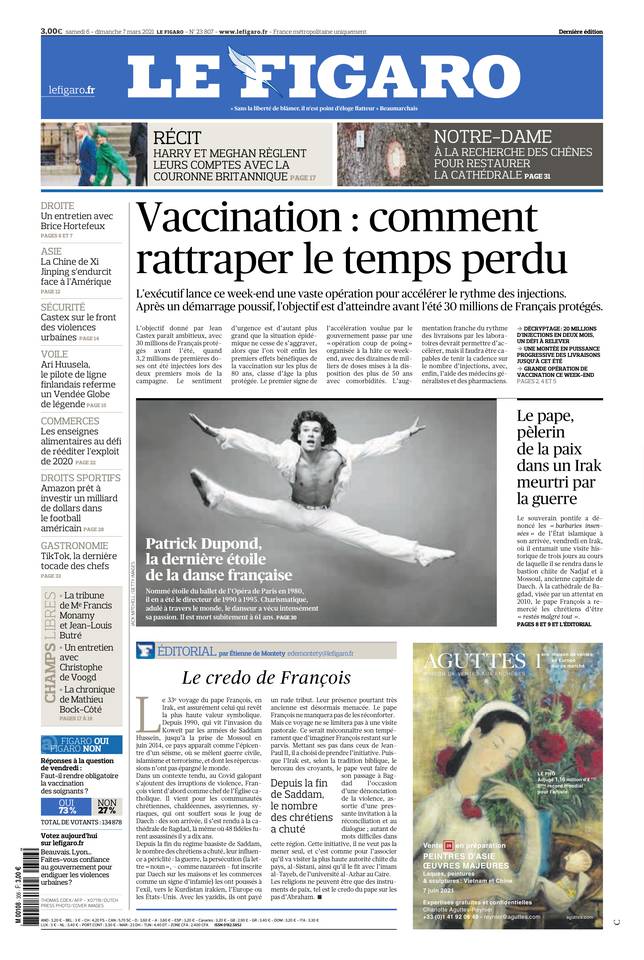 Le Figaro Une du 6 mars 2021
