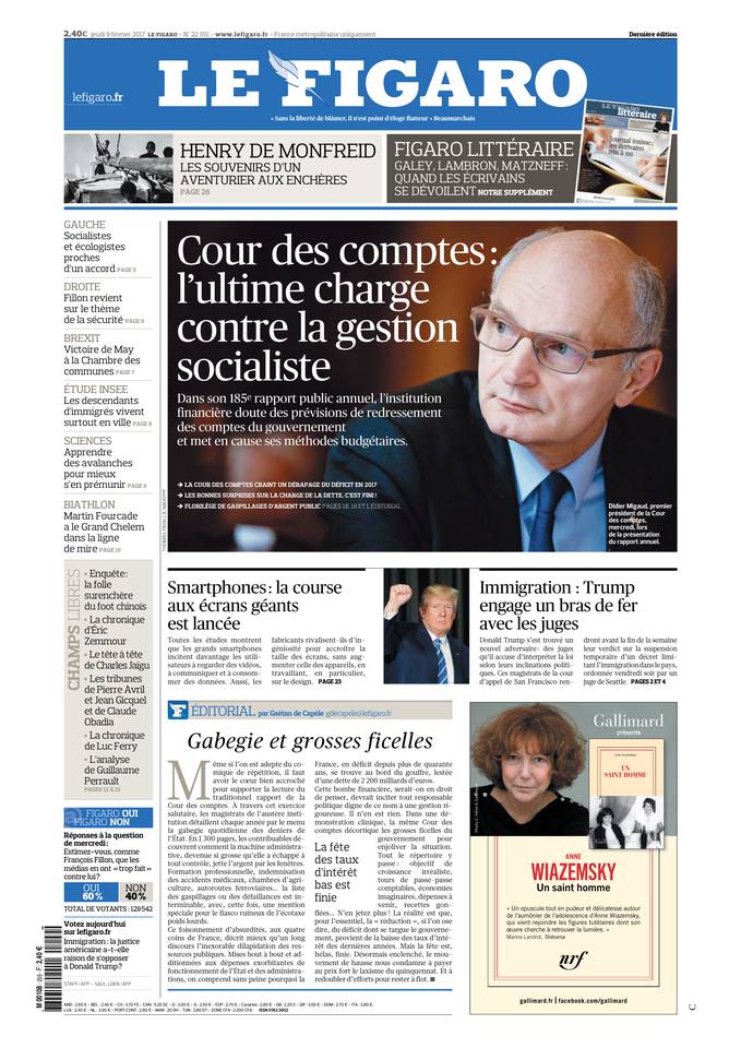 Le Figaro Une du 9 février 2017