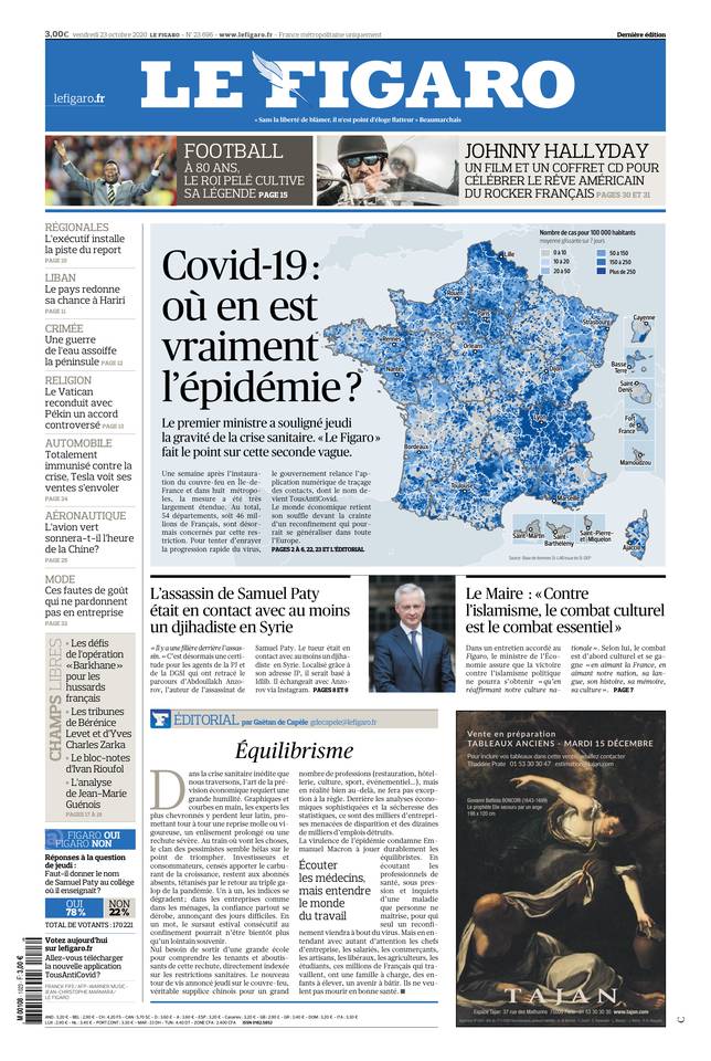 Le Figaro Une du 23 octobre 2020