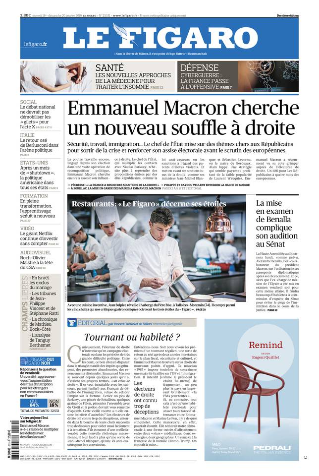 Le Figaro Une du 19 janvier 2019