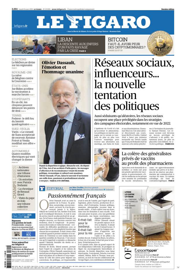 Le Figaro Une du 9 mars 2021