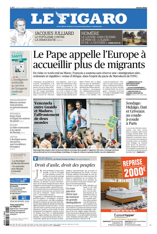 Le Figaro Une du 1 avril 2019