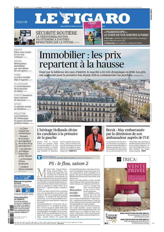 Le Figaro Une du 4 janvier 2017