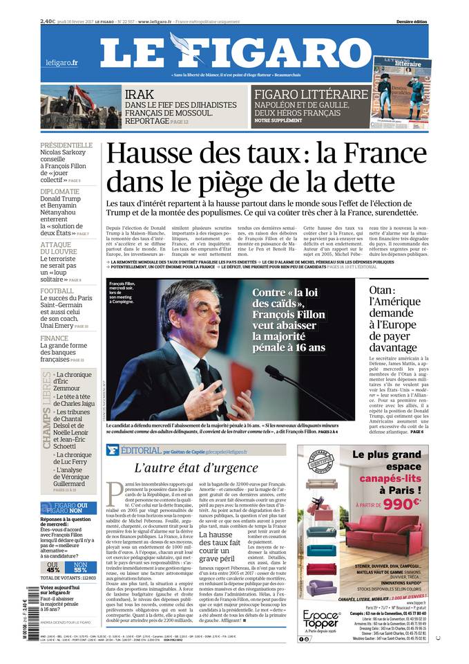 Le Figaro Une du 16 février 2017