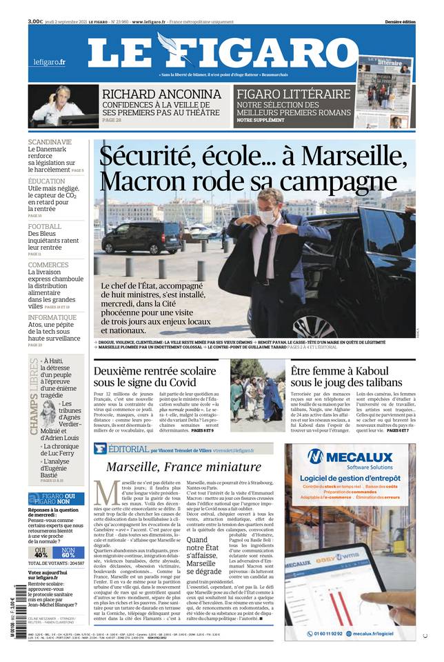 Le Figaro Une du 2 septembre 2021