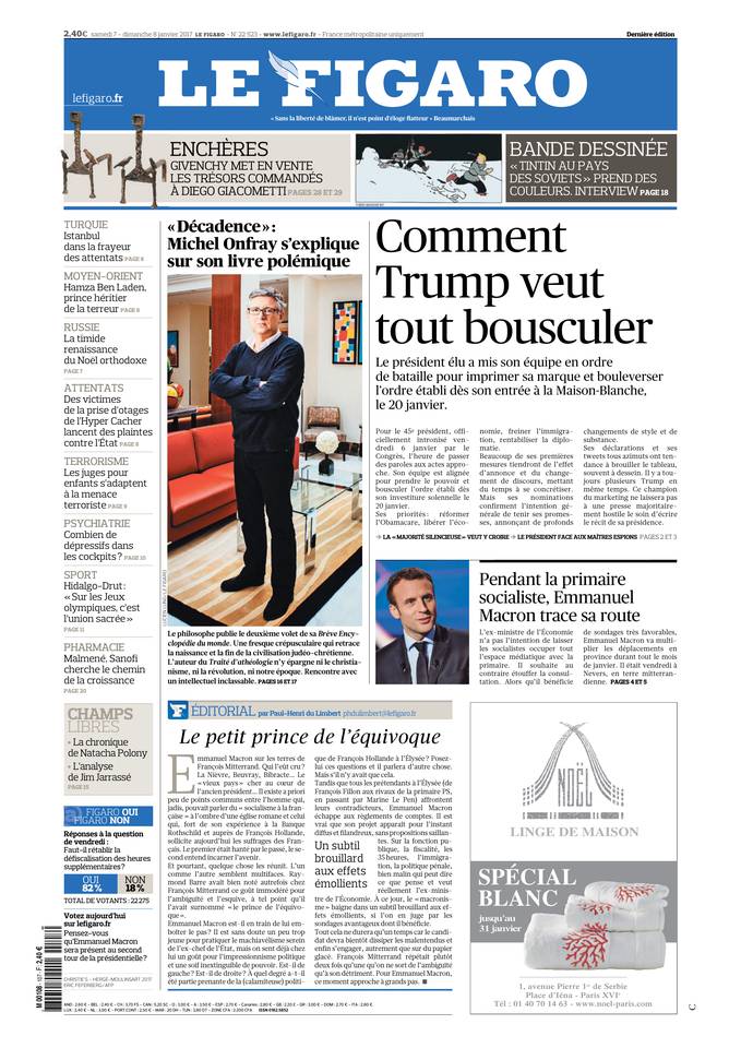 Le Figaro Une du 7 janvier 2017