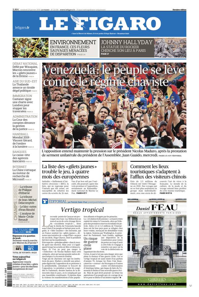 Le Figaro Une du 25 janvier 2019