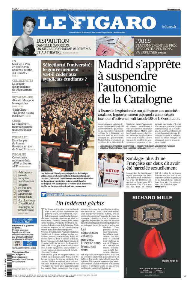 Le Figaro Une du 20 octobre 2017