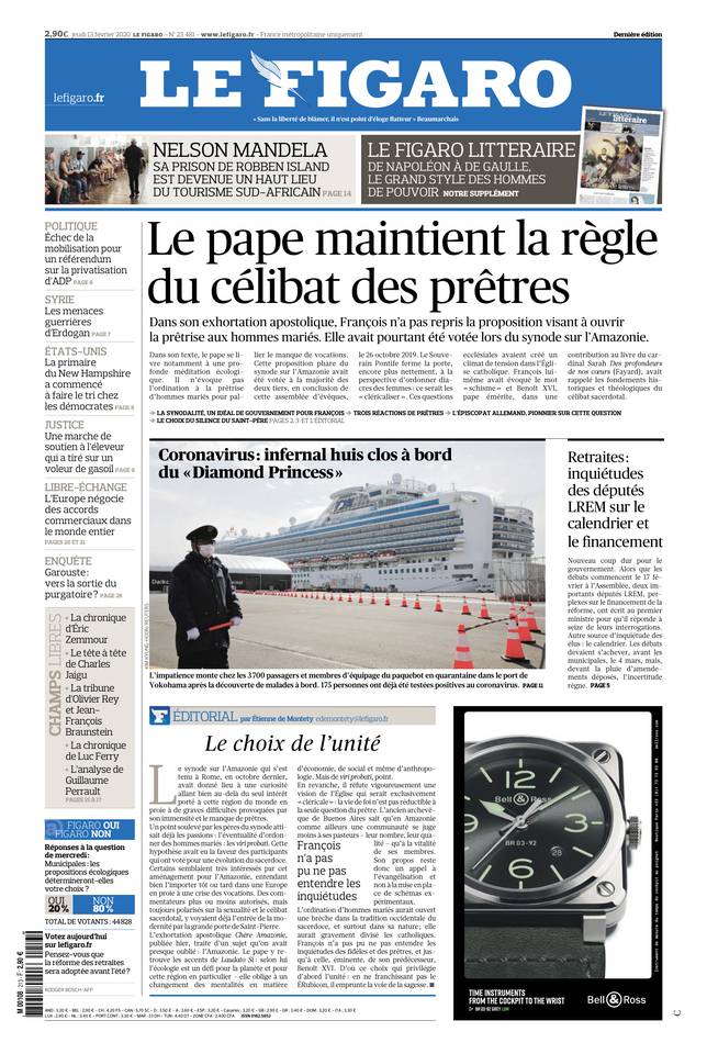 Le Figaro Une du 13 février 2020