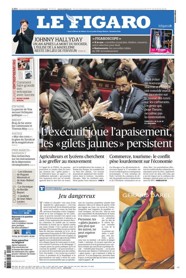 Le Figaro Une du 5 décembre 2018