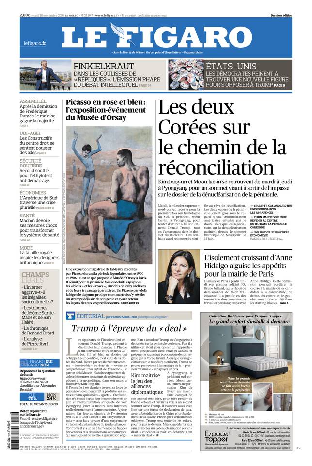 Le Figaro Une du 18 septembre 2018
