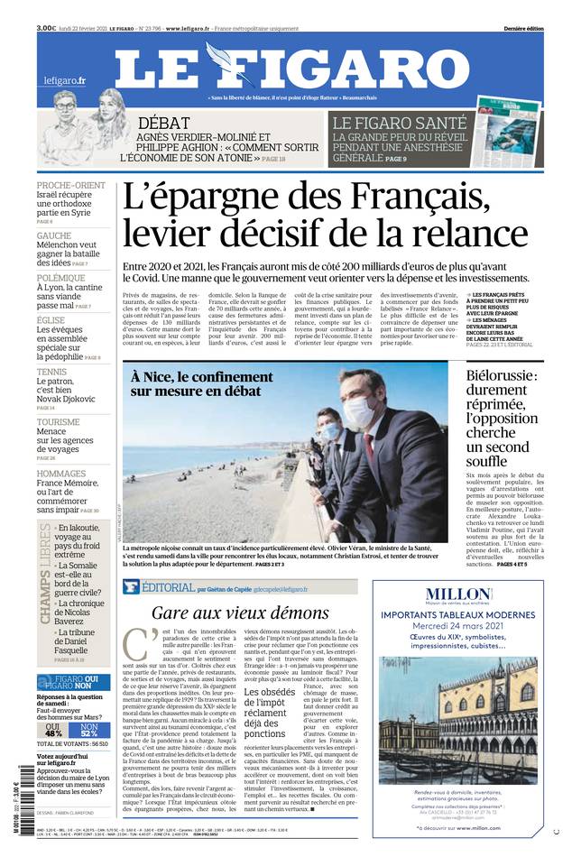 Le Figaro Une du 22 février 2021