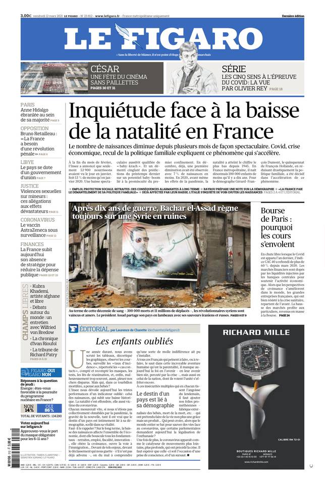 Le Figaro Une du 12 mars 2021
