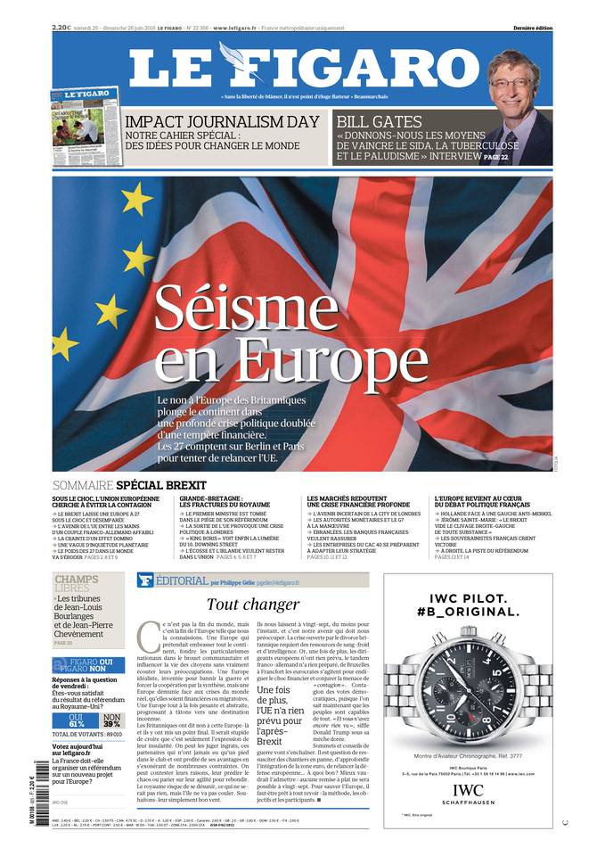 Le Figaro Une du 25 juin 2016