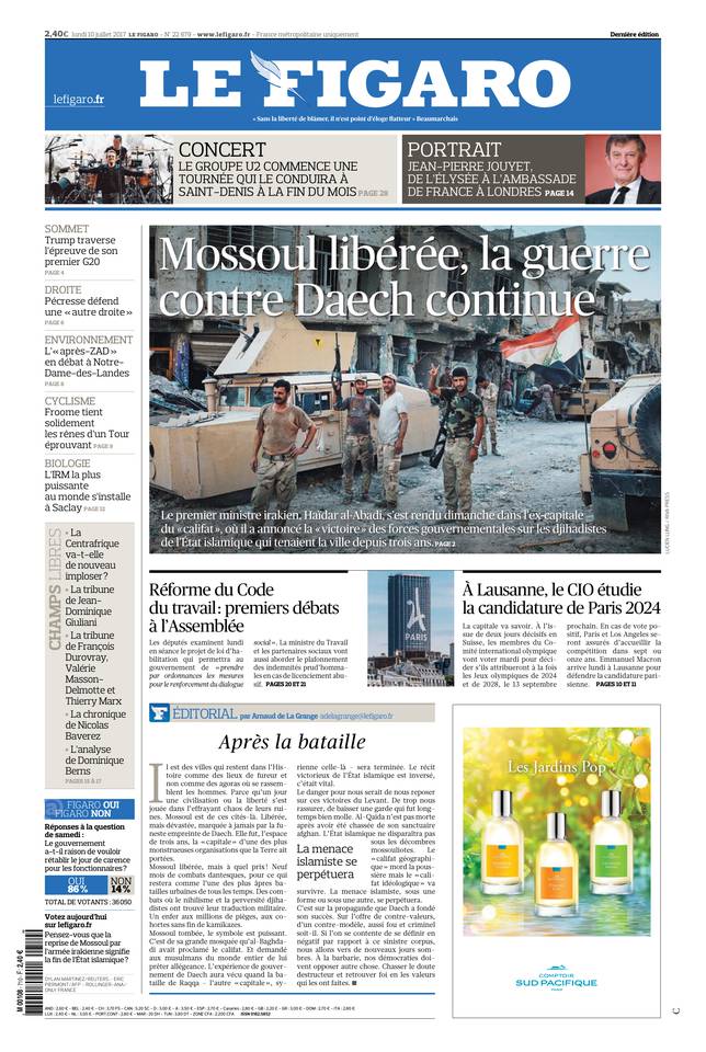 Le Figaro Une du 10 juillet 2017