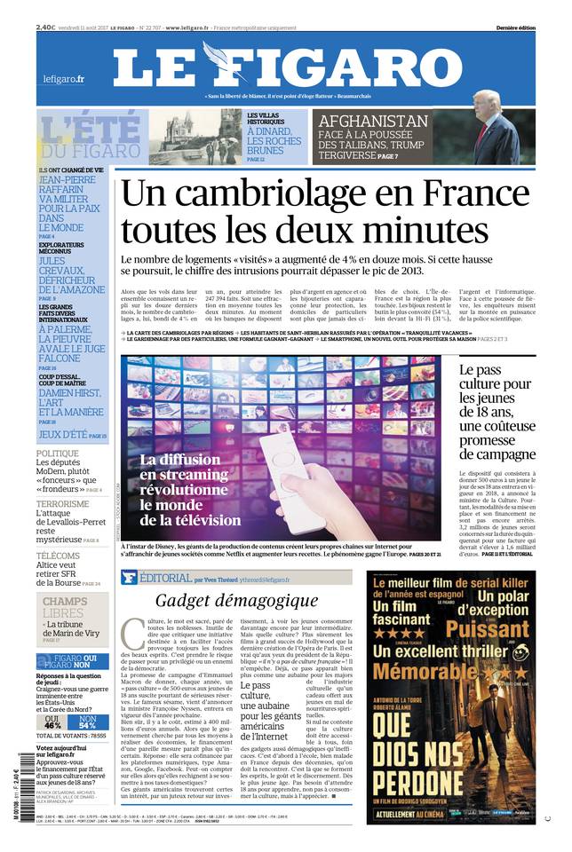 Le Figaro Une du 11 août 2017